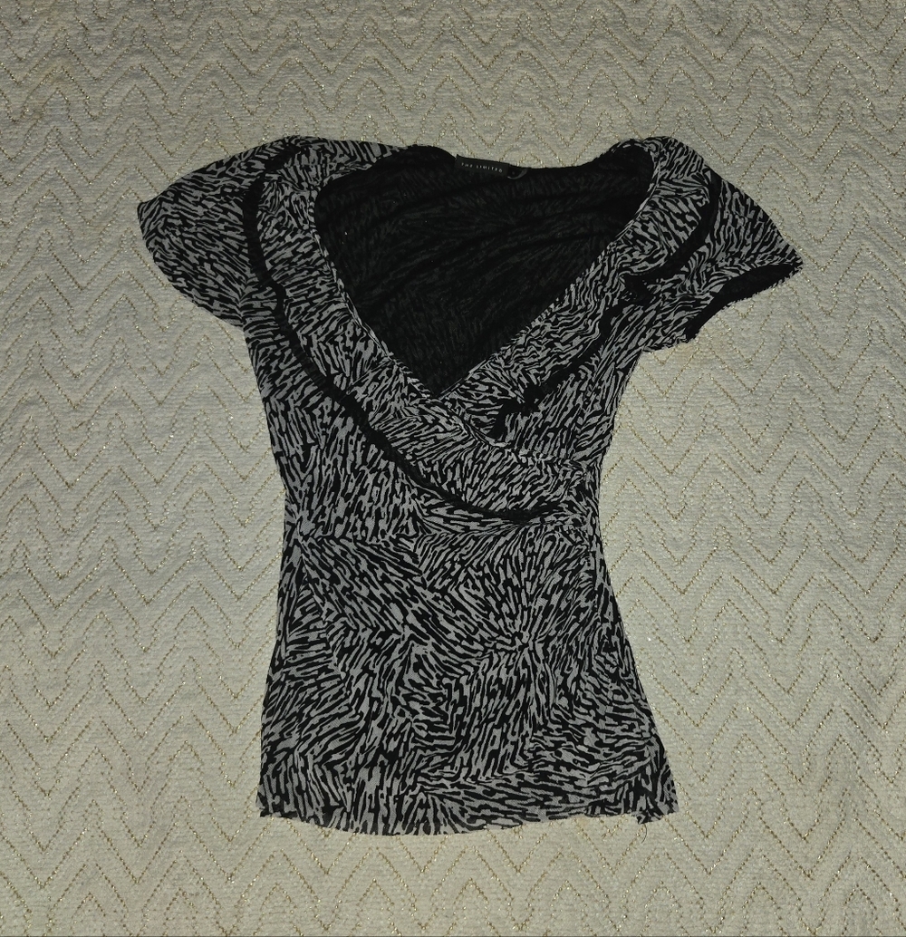 The Limited Black & White Cap-Sleeve Wrap-Style Blouse